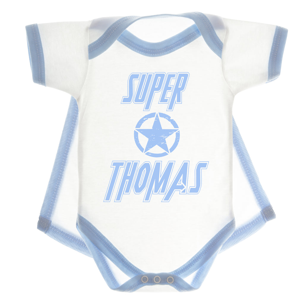 Super Hero Personalised Baby Vest With Detachable Cape (Blue/Pink)