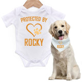 Protect By Dog Personalised Baby Grow With Matching Dog Scarf Bandana