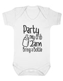 Party My Crib 2am Bring A Bottle Baby Boy Girl Unisex Short Sleeve Bodysuit (Baby Pink, 0-3m)