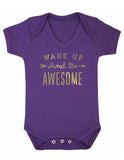 Wake Up And Be Awesome Baby Boy Girl Unisex Short Sleeve Bodysuit (Black, 0-3m)