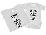 Pint And Half Pint - Mens T Shirt With Short Sleeve Bodysuit Matching Gift Set