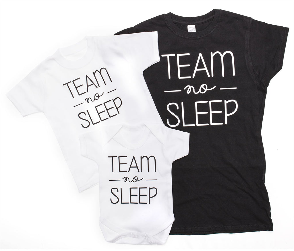 Team No Sleep Funny Mother And Baby Matching T Shirt & Bodysuit Set