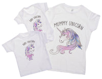 Mummy Unicorn and Baby Unicorn Mother And Baby Matching T Shirt & Bodysuit Set