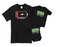 Dad Low Battery Baby Fully Charged Battery Father And Baby Matching T Shirt & Bodysuit Set