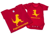 Papasauraus And Babysauraus - Mens T Shirt With Short Sleeve Bodysuit Matching Gift Set