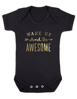 Wake Up And Be Awesome Baby Boy Girl Unisex Short Sleeve Bodysuit (Black, 0-3m)