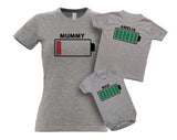 Personalised Battery Full and Battery Empty Mother And Baby Matching T Shirt & Bodysuit Set
