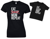 Eat Sleep Mum Repeat & Eat Sleep Poop Repeat Mother And Baby Matching T Shirt & Bodysuit Set