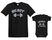 Beast And Beast In Training - Mens T Shirt With Short Sleeve Bodysuit Matching Gift Set
