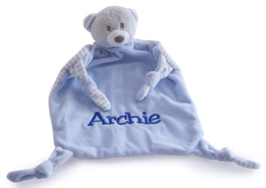 Personalised Embroidered Blue Bear Baby Comforter