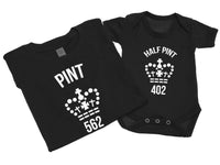 Pint And Half Pint - Mens T Shirt With Short Sleeve Bodysuit Matching Gift Set
