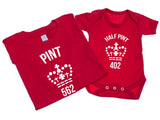 Pint And Half Pint - Mens T Shirt With Short Sleeve Bodysuit Matching Gift Set