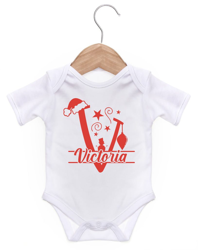 Personalised Chrtistmas Bodysuit Letter Design  / Baby Grow For Baby Boy Or Girl