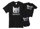 Super Hero Sidekick Mask Father And Baby Matching T Shirt & Bodysuit Set