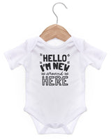 Hello I'M New Around Here Short Sleeve Bodysuit / Baby Grow For Baby Boy Or Girl