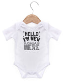 Hello I'M New Around Here Short Sleeve Bodysuit / Baby Grow For Baby Boy Or Girl