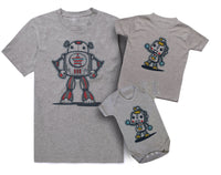 Super Hero Robbot And Side Kick Father And Baby Matching T Shirt & Bodysuit Set