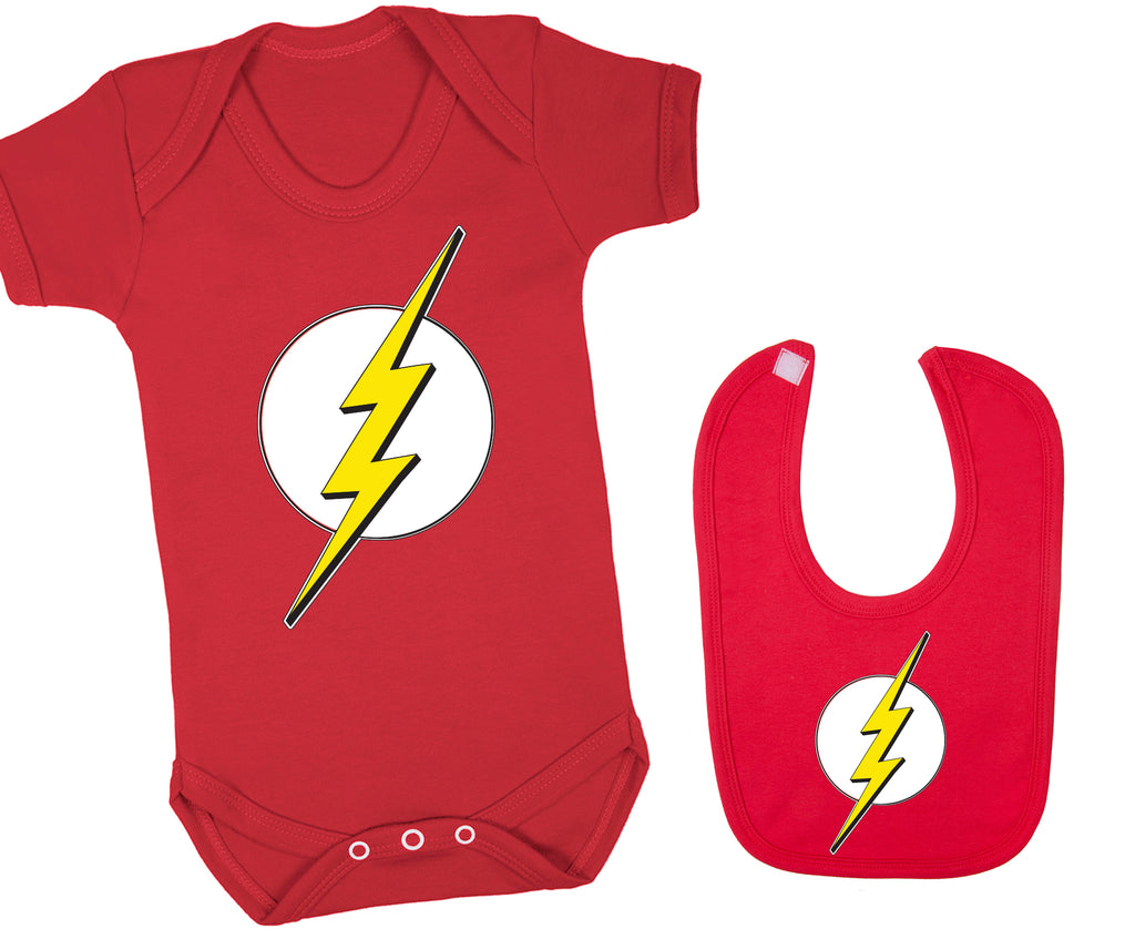 Super Flash Baby Bodysuit With Matching Bib