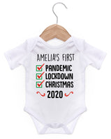 Baby's First Personalised Pandemic Lockdown Christmas  / Baby Grow For Baby Boy Or Girl