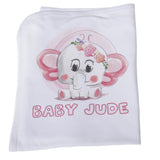 Baby Elephant Design 100% Cotton Personalised Blanket (Blue/Pink Option)